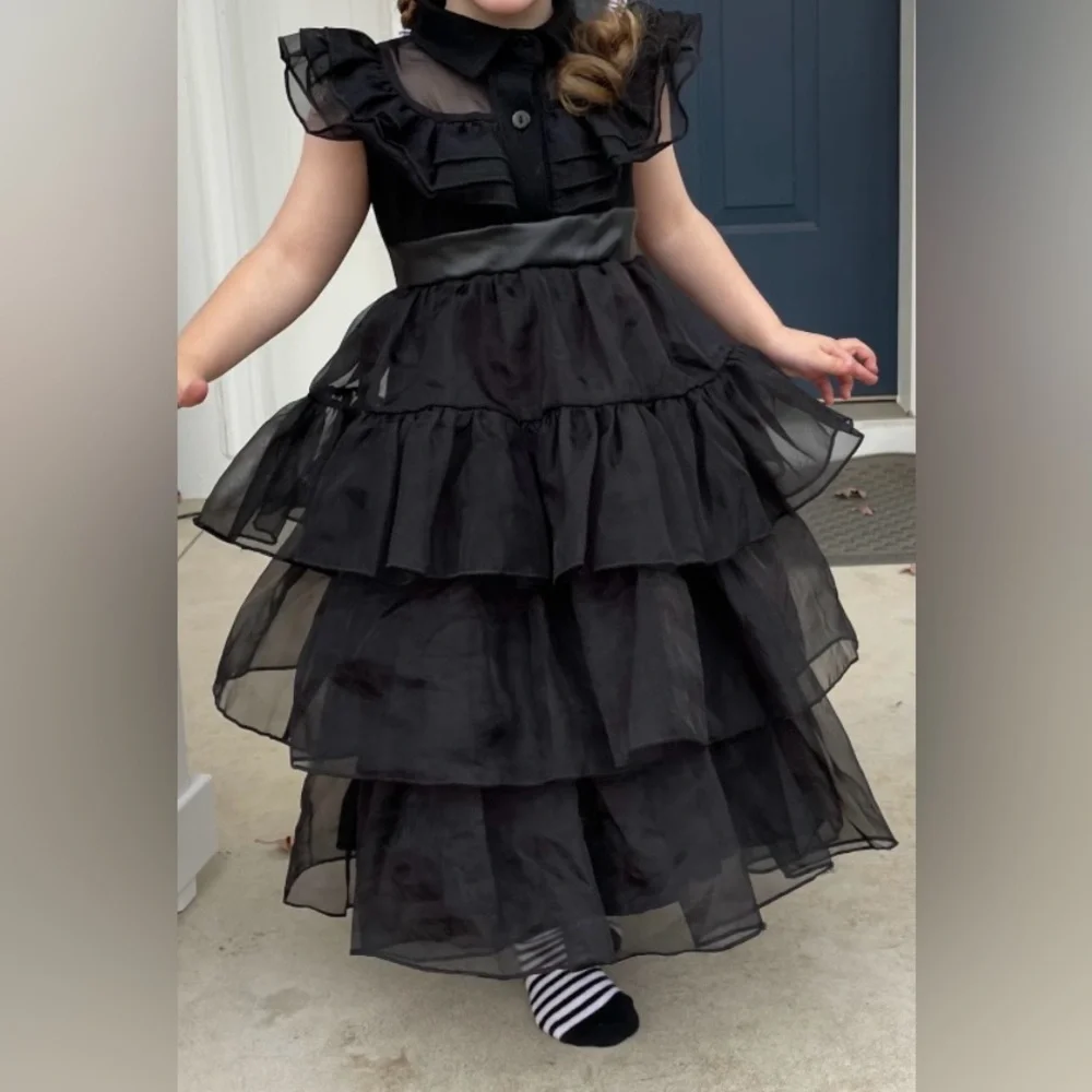 Black Layered Tulle Kids Party Dress
